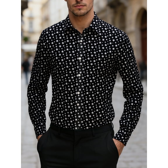 Lycody Men's Cotton Long-Sleeve Shirts - Fashion Print Casual Button-Down Tops