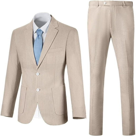 Lycody Summer Boys Seersucker Suit Kids Formal Slim Tuxedo Suits for Teen Beach Prom Graduate Party Wedding Single Breasted Pocket design Jacket Adjustable waist Pants Set