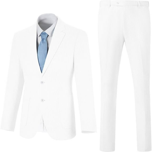 Lycody Summer Boys Seersucker Suit Kids Formal Slim Tuxedo Suits for Teen Beach Prom Graduate Party Wedding Single Breasted Pocket design Jacket Adjustable waist Pants Set