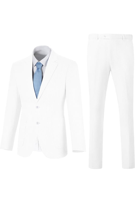 Summer Boys Seersucker Suit Kids Formal Slim Tuxedo Suits for Teen Beach Prom Graduate Party Wedding Single Breasted Pocket design Jacket Adjustable waist Pants Set