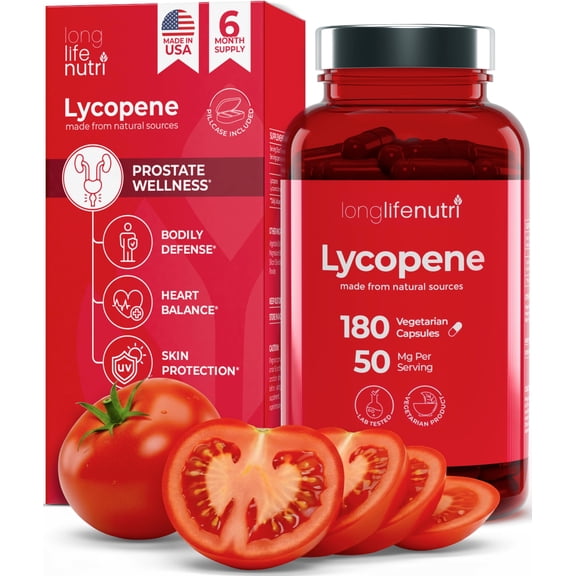 Lycopene 50mg 180 Vegetarian Capsules | Supplement Health | Natural Tomato Extract Non-GMO | Pure Powder