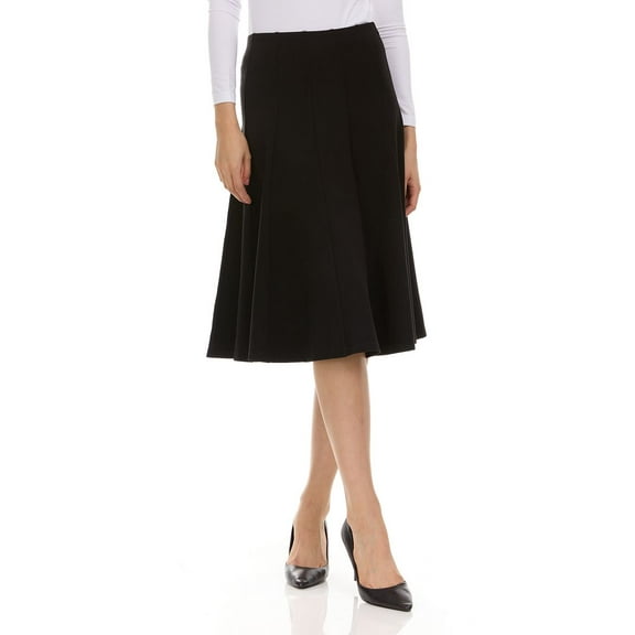Lycra Fabric Panel Midi Skirt For Women By BGDK- 27 Inch Midi Length Pleated Skirt With Elastic Waist- Fit And Flare Skirt- High Waist Flowy Skirt For Work, Office, Business, Church black xx large