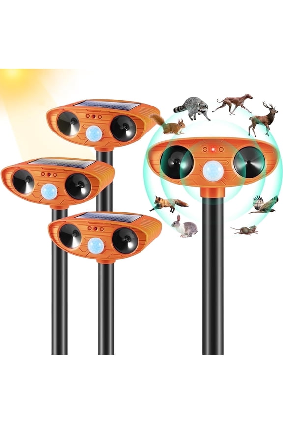 4 Pack Solar Outdoor Animal Repellent - Motion Sensor, Alarm Sound - Cat & Deer Deterrent for Garden Farm