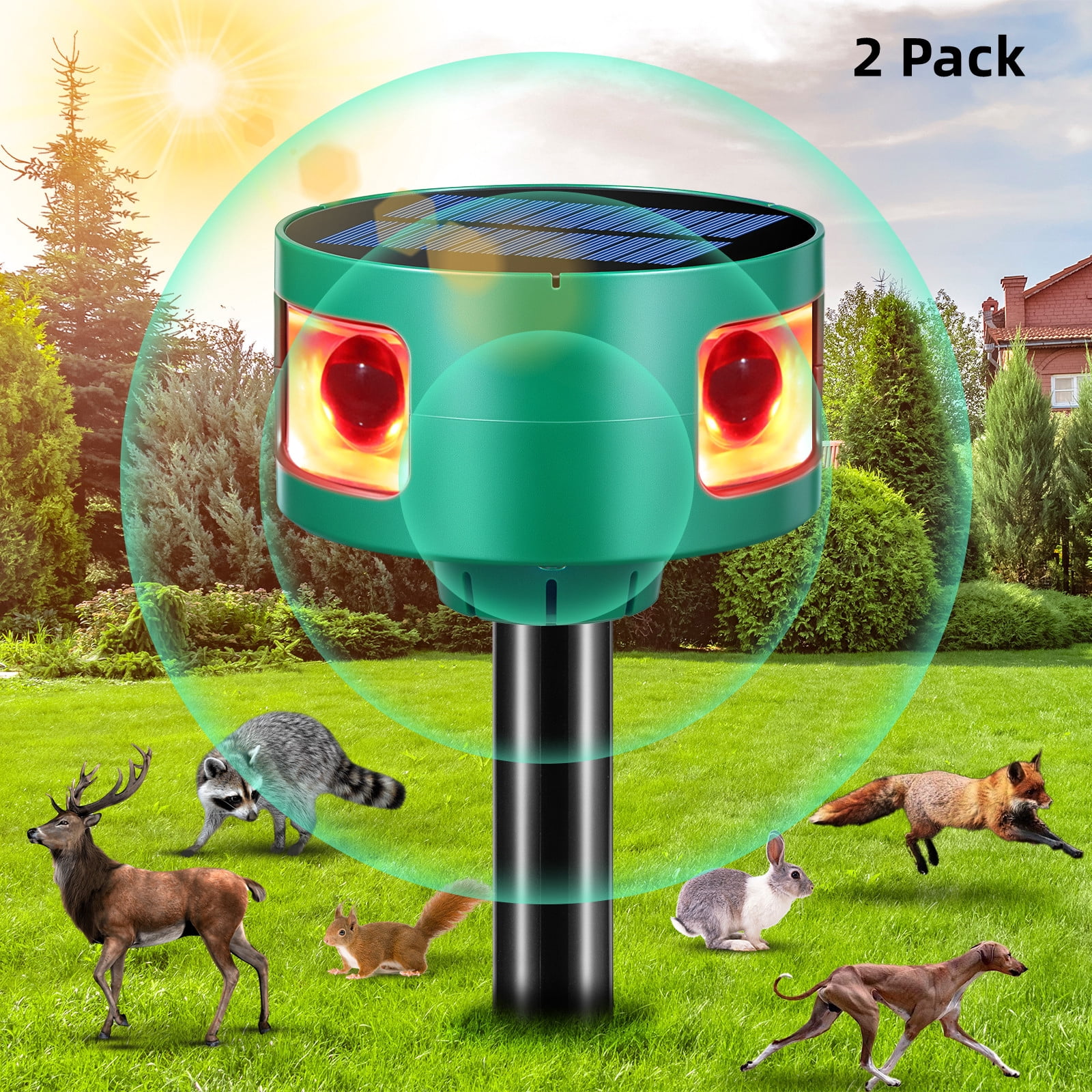 Lycxbfjia Ultrasonic Solar Animal Repeller, 2 Pack Outdoor Waterproof ...