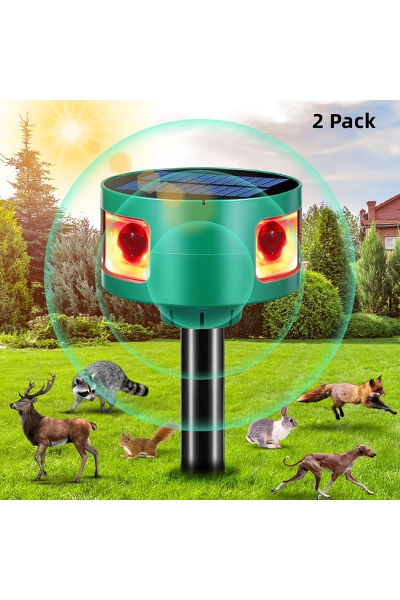 Ultrasonic Solar Animal Repeller, 2 Pack Outdoor Waterproof Animal Repellent Deterrent for Raccoons, Rabbits, Squirrels, Deer, Dogs, Skunks, Foxes