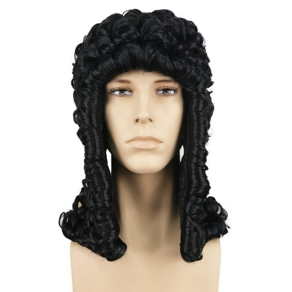 Lydell Middle Length Curly Colonial Wig for Men, Black