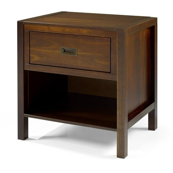 Lydia 1-Drawer Classic Solid Wood Bedroom Nightstand in Walnut