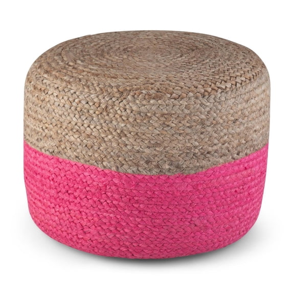 Lydia Boho Round Pouf in Pink, Natural Braided Jute