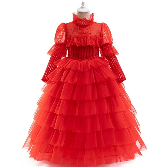 Lydia Deetz Costume for Girls Halloween Ghost Red Bride Dress Up Kids Christmas Party Cosplay 3-4Y