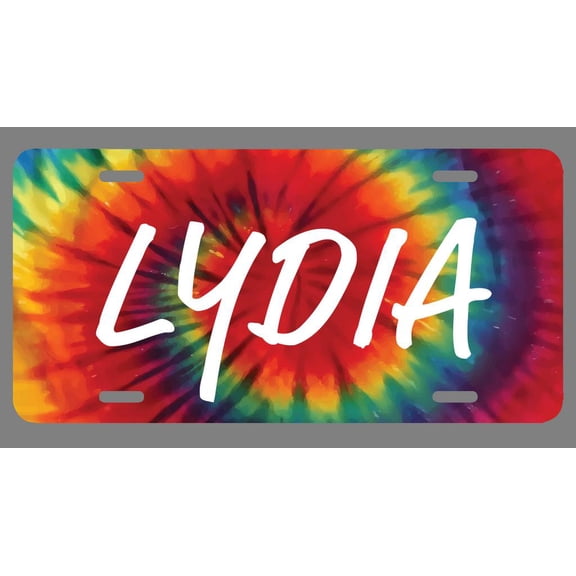 Lydia Name Tie Dye Style License Plate Tag Vanity Novelty Metal | UV Printed Metal | 6-Inches By 12-Inches | Car Truck RV Trailer Wall Shop Man Cave | NP1475