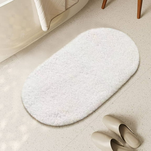 Lydiaunistar Bath Mat Small White Rug,Oval Boho Bathroom Rugs for Living Room and Bedroom,Cute Non Slip Washable Rug Absorbent Soft Plush Mats (23.6 x 35.4 inches)