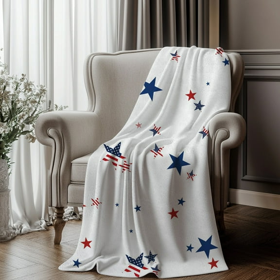 Lydiaunistar Independence Day Throw Blanket - USA Flag themed Flannel Bed Cover - Red White Blue Patriotic Decor - 27.56x39.37 Inches