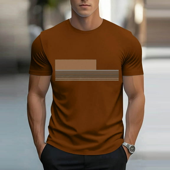Lydiaunistar Men Summer Shirts Casual Short Sleeve Round Neck T-Shirt Fashion Outdoor Daily Wear Comfortable Cotton Blend Tee Brown M