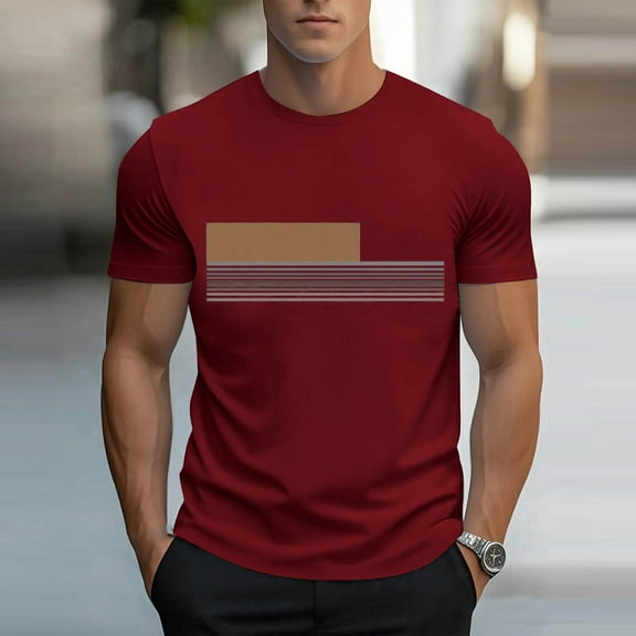 Lydiaunistar Men Summer Shirts Casual Short Sleeve Round Neck T-Shirt Fashion Outdoor Daily Wear Comfortable Cotton Blend Tee Wine M