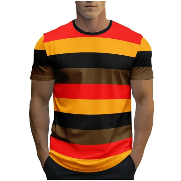 Lydiaunistar Men's Summer Casual Sport Shirt Printed Short Sleeve Round Neck T-Shirt Fashion Blouse for Daily Outdoor Athletic Wear Orange 2XL