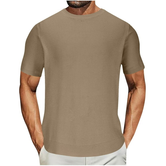 Lydiaunistar Men's Summer Knitted Short Sleeve T-Shirt Casual Fashion Top Breathable Comfort Shirt for Daily Wear Outdoor Khaki S