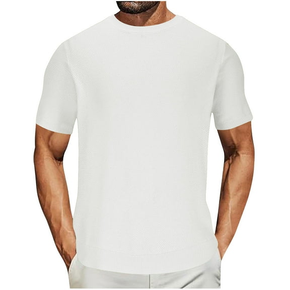 Lydiaunistar Men's Summer Knitted Short Sleeve T-Shirt Casual Fashion Top Breathable Comfort Shirt for Daily Wear Outdoor White XL