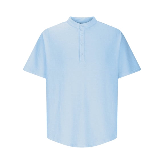 Lydiaunistar Men's Summer Linen Blend Short Sleeve Shirt Casual Loose Fit Beach Shirt for Vacation Outdoor Daily Wear Top Light Blue S