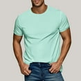 thumbnail image 1 of Lydiaunistar Summer Men's Casual Short Sleeve Shirt Solid Color Round Neck Breathable Lightweight Comfortable Top Mint Green 3XL, 1 of 8