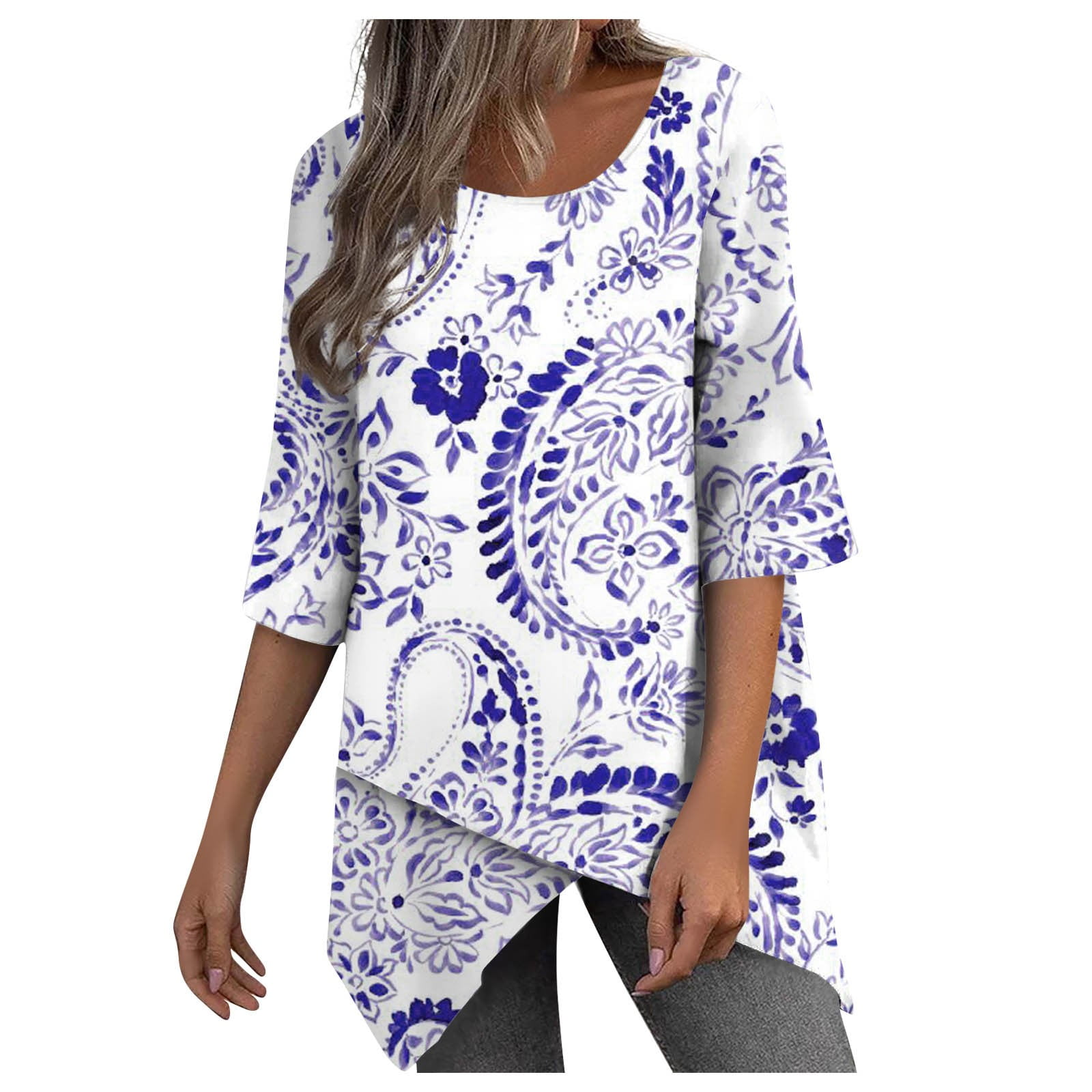 Lydiaunistar Time and Tru Women Long Tops Women's Casual Printed Loose ...