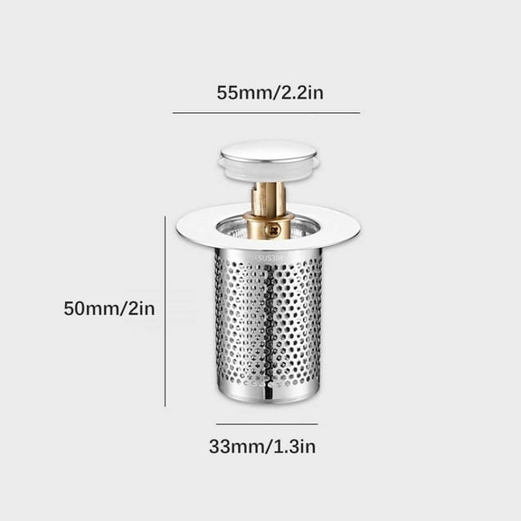 Lydiaunistar Universal Bathroom Sink Hair Catcher with Removable Stainless Steel Filter Basket, Brass Core, Easy to Clean, Fits 1.02"-1.2" Drain Holes, Includes 34mm & 40mm Rubber Rings
