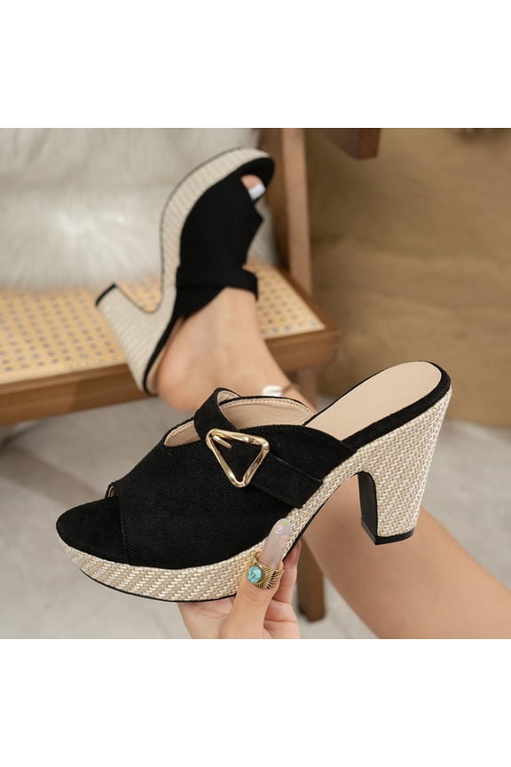 Women's Boho Espadrille Wedge Sandals Slip On Mules Jute Sole Casual Comfortable Shoes for Spring Summer Outdoor Brunch Black 5.5
