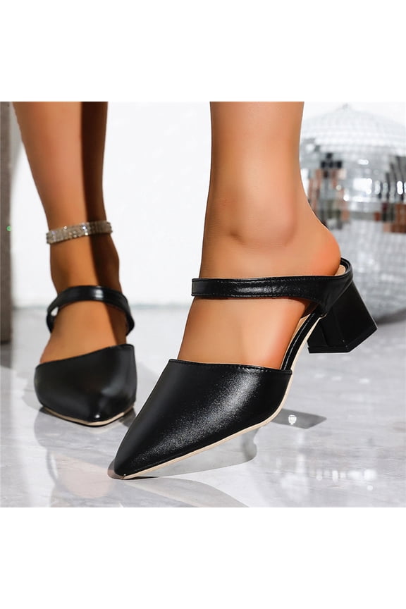 Women's Pointed Toe Block Heel Mules Faux Leather Slingback Comfortable Dressy Shoes for Work Casual Outings Black 9