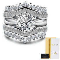 Lyee Cyee 2 Carat Round Shaped Moissanite Ring 18K White Gold Plated Vintage Moissanite Ring for Women Wedding Set Bridal Set Art Deco Ring Halo Ring Cluster Ring