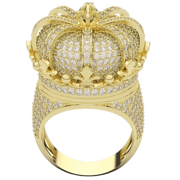 Lyee Cyee Luxurious Crown Hip-Hop Style Moissanite Wedding Band 925 Sterling Silver Rings 18K Gold Plated D Color VVS1 Clarity Brilliant Vintage Round Cut Engagement Rings Signet Band