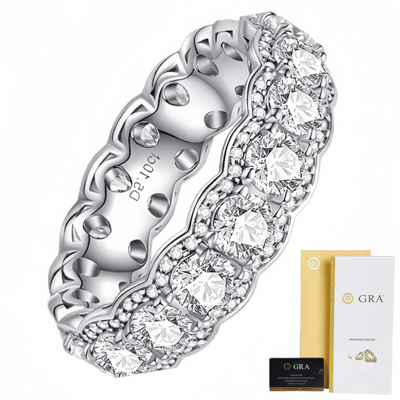 Lyee Cyee Moissanite Wedding Band 925 Sterling Silver Rings For Men and Women 18K White Gold Plated D Color VVS1 Clarity Brilliant Round Cut Engagement Rings Signet Band