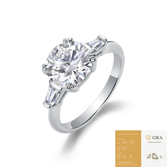 Lyee Cyee Round Shaped 3 Carat Moissanite Ring 925 Sterling Silver 18K White Gold Plated Vintage Moissanite Ring for Women Wedding Set Bridal Set Art Deco Ring Halo Ring Cluster Ring