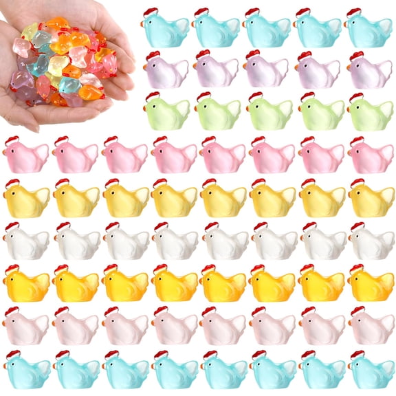 Lyellfe 120 Pack Mini GGA1 Resin Chicken, Cute Animals Miniature Figures, Colorful Tiny Chicken Cake Topper for DIY Project, Garden, Dollhouse, Aquarium Decor, Glow at Night