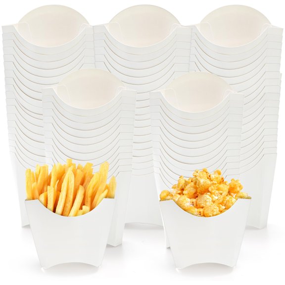 Lyellfe 250 Pack French Fry Holder, Disposable To French Fry Container Box, 4 Oz Stackable White Kraft Paper Charcuterie Cups for Fries, Onion Rings, Popcorn, Take Out, Party, Grease Resistant Y102