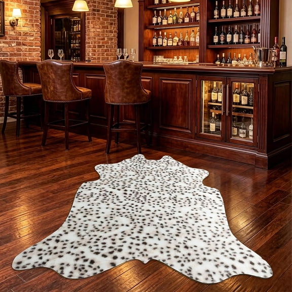 Lyendos Leopard Print Faux Cowhide Rug - 4.7 x 5.2 Feet