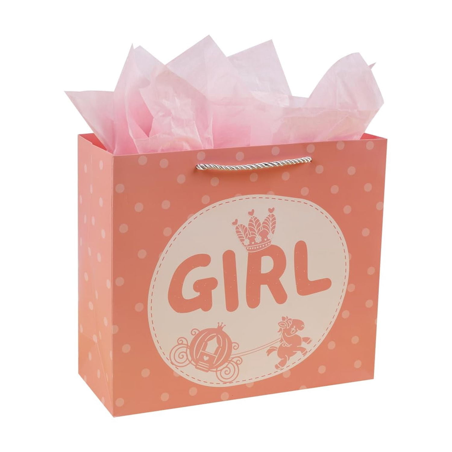 Lyforpyton Large Gift Bags OIF8with Tissue Paper 12"x4.7"x10.6" Pink Gift Bags for Girls Birthday, New Parents, Baby Shower