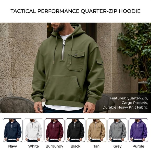 Lyfzbd Mens Half Zip Hoodies Loose Long Sleeve Sweatshirts Pockets 1/4 Zipper Casual Sweatshirt Fashion Fall Pullover White,XL
