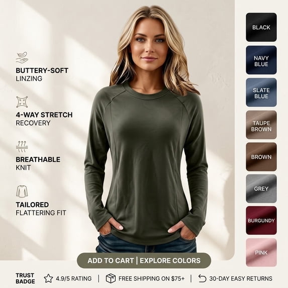 Lyfzbd Women Long Sleeve Crewneck Tops Base Thermal Underwear Shirt Casual Layer Blouses Versatile Soft Shirt