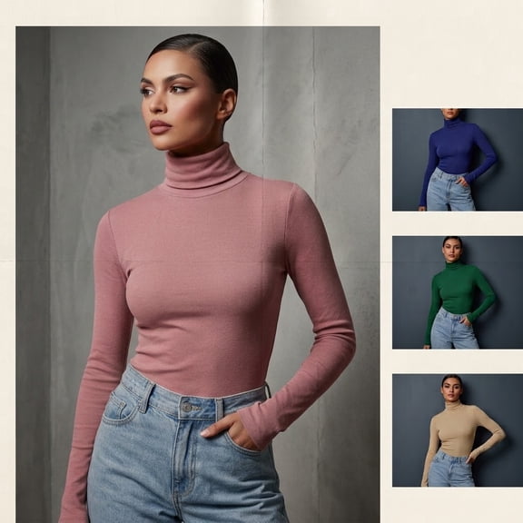 Lyfzbd Women Turtleneck Slim Fit Tops Long Sleeve Thermal Shirt Base Layer Pullover Top Daily Undershirt