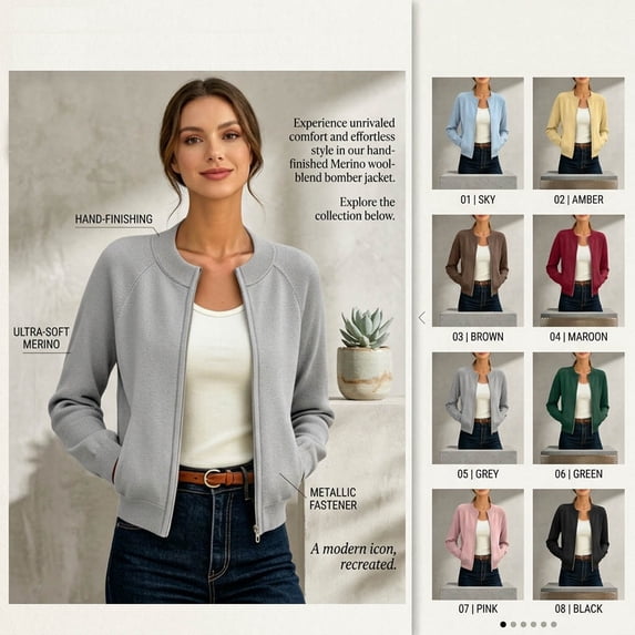 Lyfzbd Women's Bomber Jacket Cropped Zip Up Long Sleeve Sweater Casual Fall Outerwear Coat with Pockets