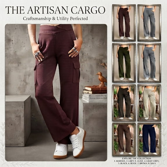 Lyfzbd Womens Crossover High Waisted Cargo Pants Casual Wide Leg Baggy Trousers Lounge Workout Pants with Pockets Wine,L