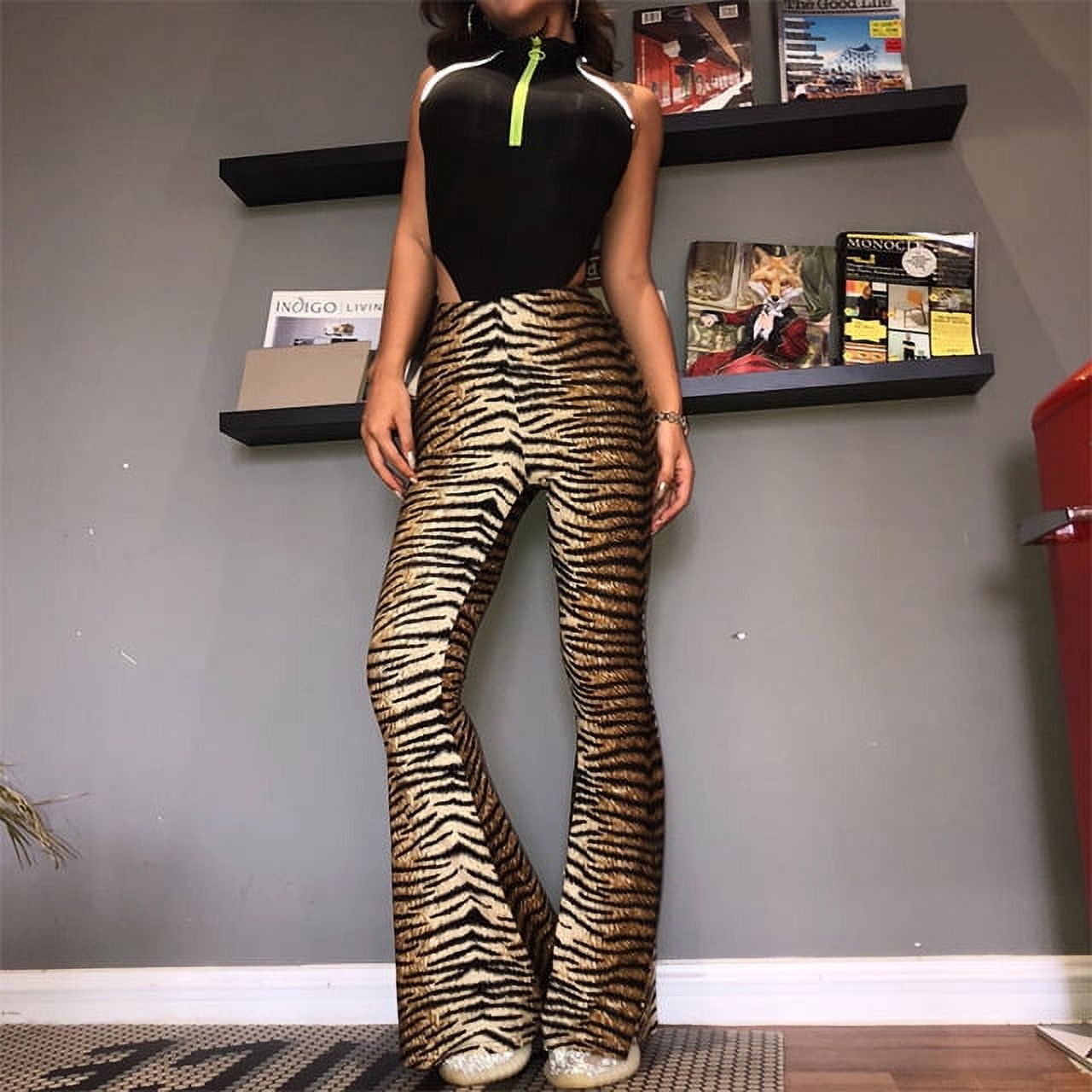 Tiger Print Flare Leg Pants