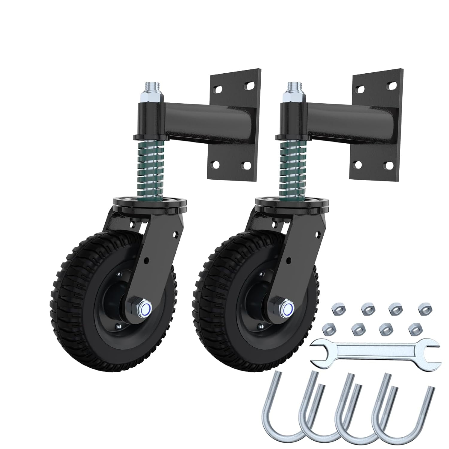 Heavy Duty Gate Wheels (2 Pack) | 4-Inch Spring-Loaded Sliding Gate Casters | 250 Lb Load Capacity | For Wooden & Metal Gates - View #8