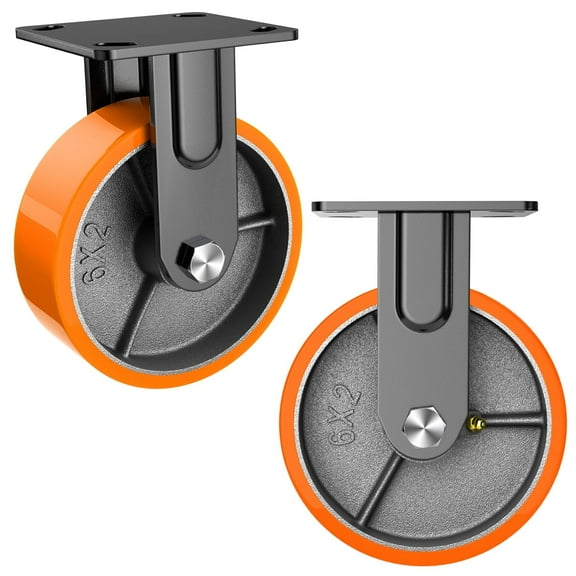 Lygoeege Heavy Duty Fixed Caster 6" x 2", Polyurethane Caster Wheel, Capacity up to 2000 lbs per Set Use for Platform Truck, Furniture, Workbenche (2 Pack)