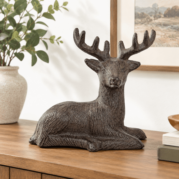 Lying Deer Heavy Duty Cast Iron Rustic Brown Decorative Figurine