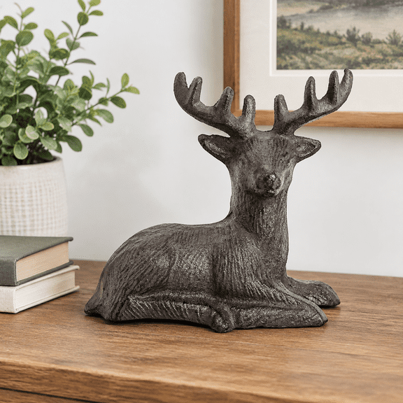 Lying Deer Heavy Duty Cast Iron Rustic Brown Decorative Statue