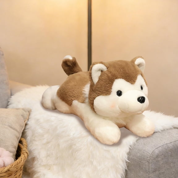 Lying Down Plush Doll Sleeping Dog Pillow Stuffed Animal Cuddly Decor for Bed Sofa Car Home(Brown)