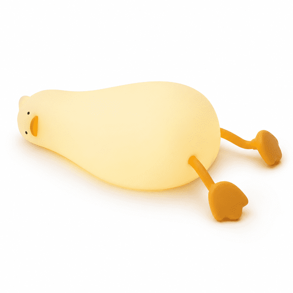 Lying Flat Duck Tap Control Silicone Night Light, USB Rechargeable Warm Soft LED Ambient Lamp with Dimmable Brightness Auto Timer & Built-in Phone Holder, Cute Decorative Sleep Light for Bedroom