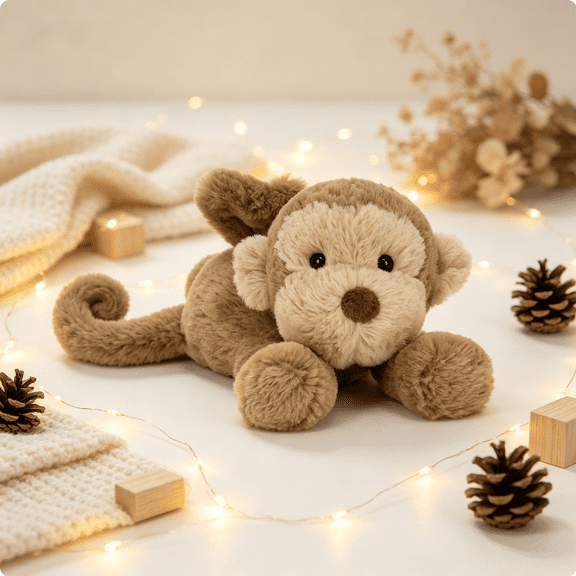 Lying Monkey Plush Toy, Soft Stuffed Animal with Fluffy Fur, Cute Sleeping Companion Doll for Home and Nursery Decoration.