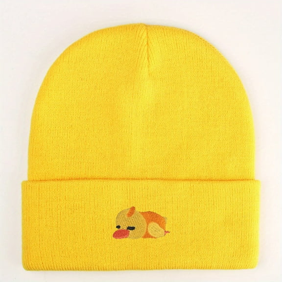 Lying duck embroidered knitted hat unisex