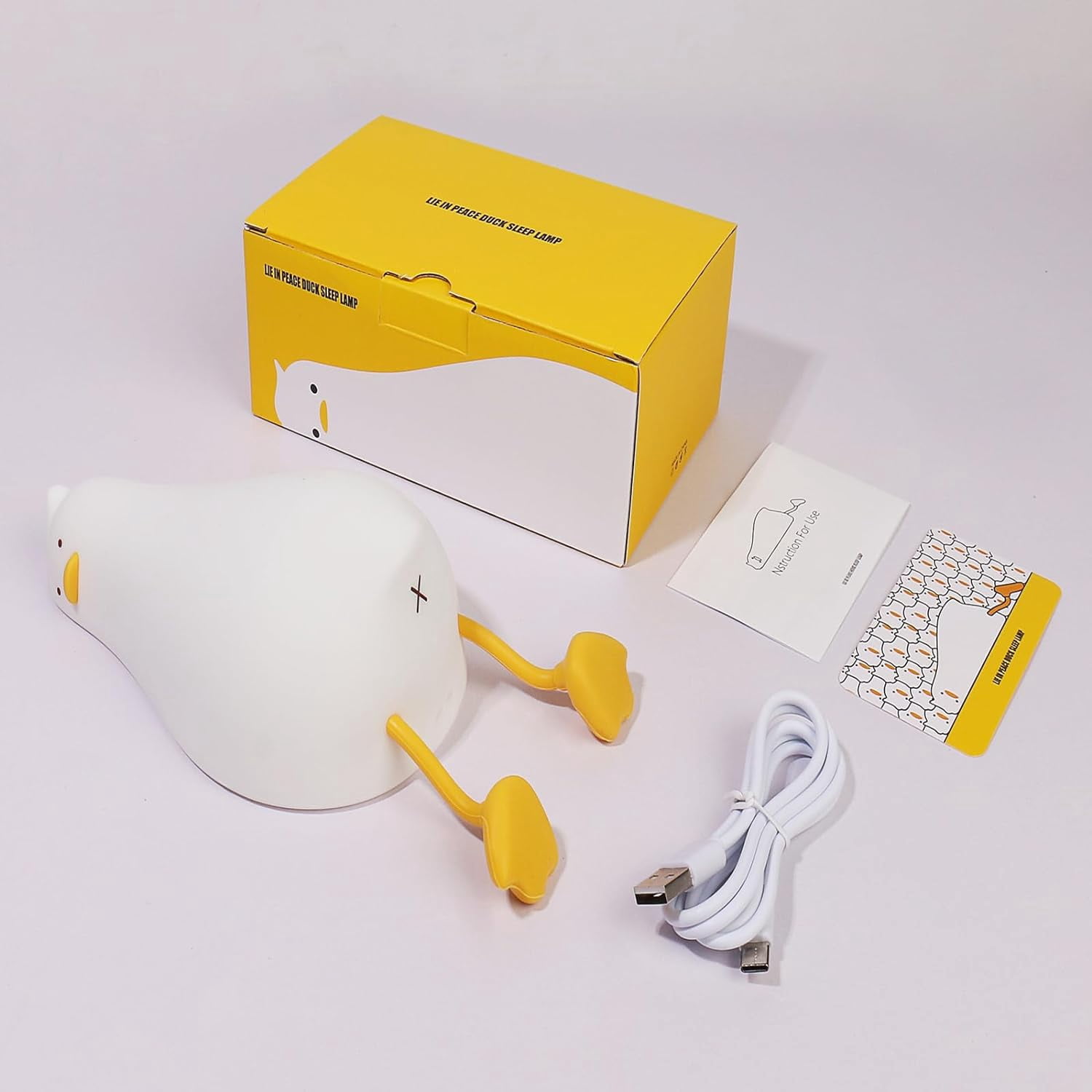 Lying Flat Duck Night Light - 3-Level Dimmable, USB Rechargeable, Silicone Baby Lamp With Phone Stand